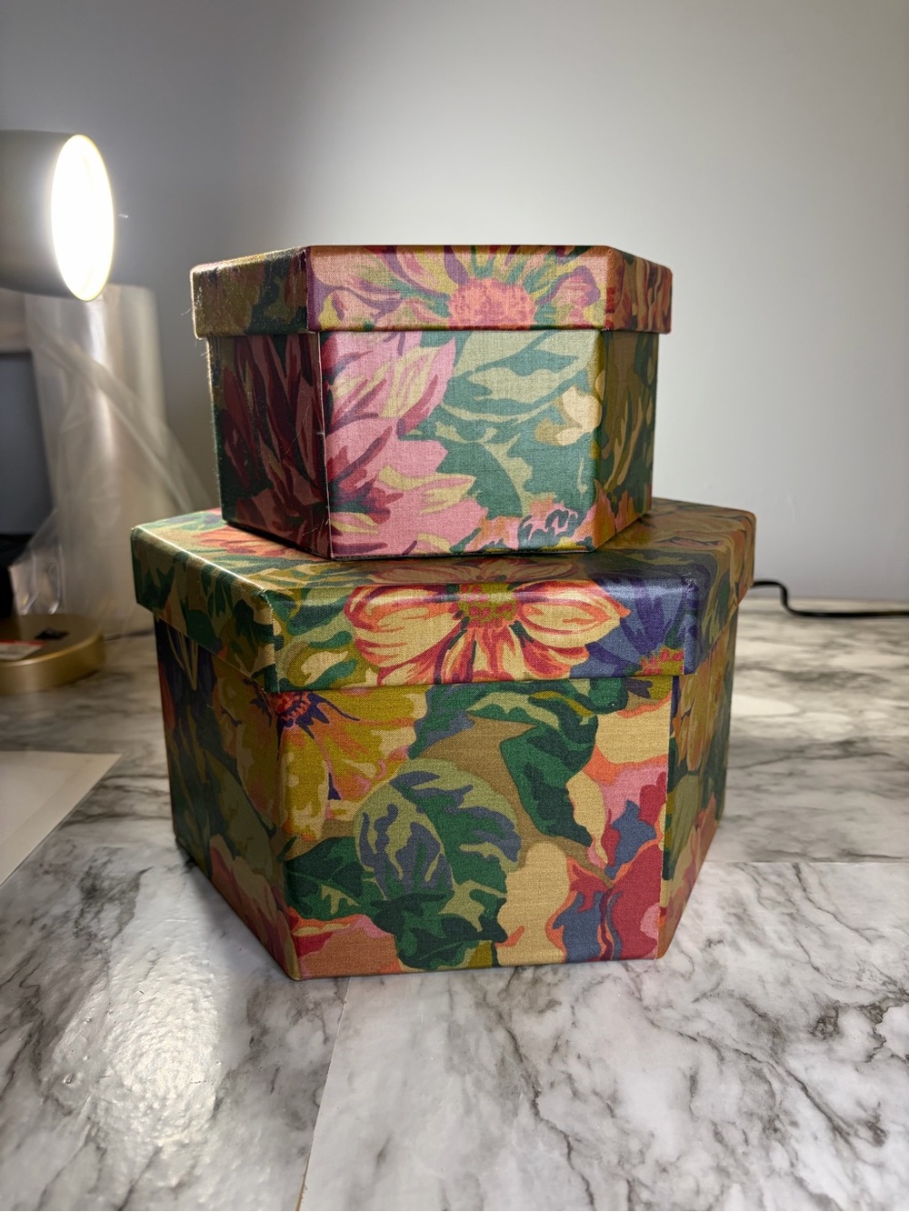 Bundle of retro Vintage Floral Decorative Storage Boxes - Multicolor
